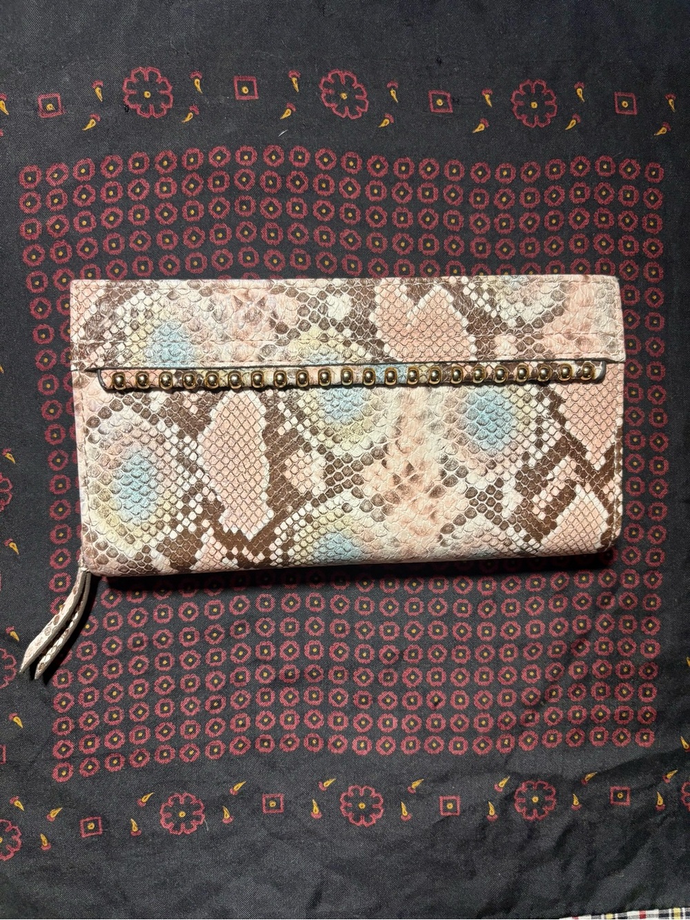 Jessica Simpson Zippered Bifold Wallet Clutch Powdered Blush & Blue Snakeskin
